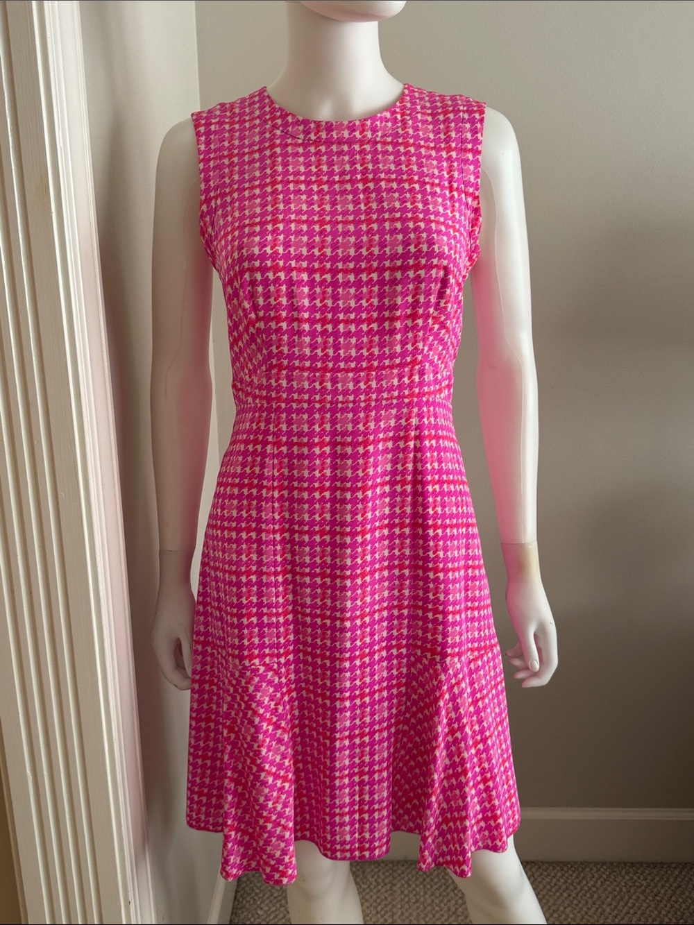 Kate Spade Pink Houndstooth Sleeveless Fit & Flare Dress